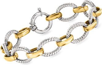 Ross-Simons Sterling Silver and 18kt Gold Over Sterling Twisted Oval-Link Bracelet