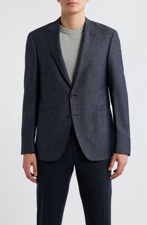 Canali Kei Trim Fit Dark Blue Slub Wool & Linen Sport Coat at Nordstrom, Size 43 Us