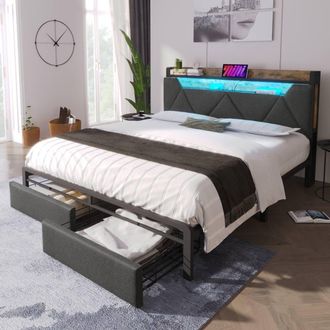 Matteo Grey Upholstered Double Bed Frame with Smart LED & Storage
