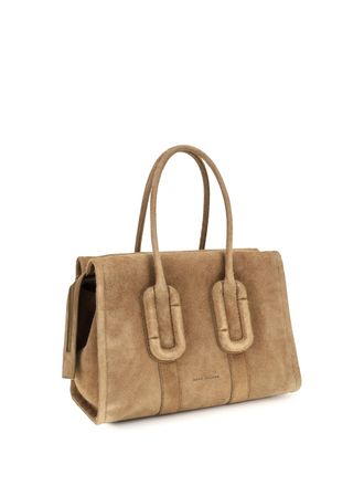 Marc Jacobs Womens Babe City Tote Suede Handbag Hazelnut Calf Leather Bos Taurus Shoulder Bags