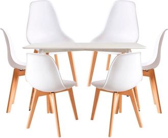 Regalos Miguel Conjuntos De Mesa Y Sillas - Conjunto Mesa Tower Rectangular 120 X 80 Cm Blanca Y Pack 6 Sillas Kelen - Blanco