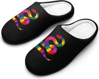 Generic LGBT Rainbow Colored Snake Mens Slippers Memory Foam Winter Warm Sandals Slip On House Shoes Size 7-14