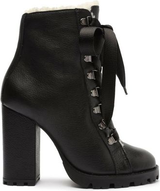 Schutz Women Faux Fur Lining Lug Sole Winter Leather Booties In Black