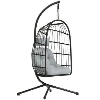 OUTSUNNY Silla colgante rat&aacute;n 101x105x196 cm gris claro