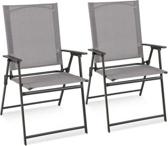 Costway Costway - 2 Sillas Terraza Exterior, Silla De Jard&iacute;n Plegable Con Respaldo Alto, 62 X 58 X 89 Cm, Sillas Plegables Texteline, Carga 150kg, Terraza, Ba