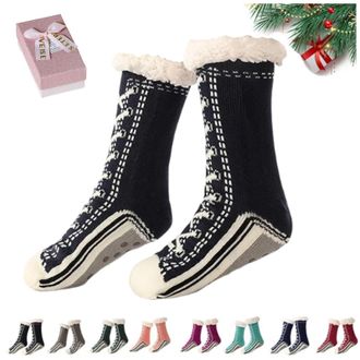 Generic Ultra-thick Slipper Home Socks, Cashmere Fleece Lined Socks, Non-Slip Fluffy Warm Winter Socks, Unique Christmas Gifts (black)
