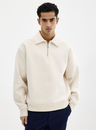 Le 31 Mens Zipped polo-collar structured jersey sweatshirt