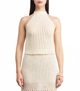 Escvdo Reflejo Crochet Halter Top In Ivory