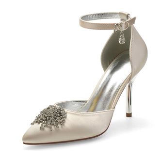 Miyoopark Wedding Shoes for Bride Ankle Strap Evening Pumps for Women M527 Champagne UK 4.5
