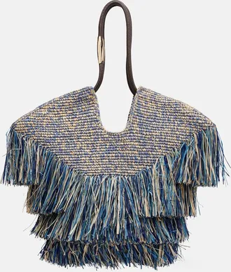 Zimmermann Goldentime Medium fringed raffia tote bag