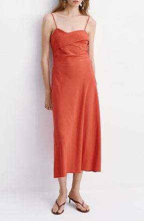 Mango Cross Neck Tie Back Midi Dress in Red at Nordstrom, Size 8