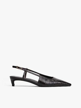 Tommy Hilfiger Croco-Print Slingback Kitten Heels With Leather