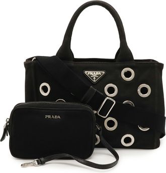 Prada Black Nero Canapa Canvas Shoulder Bag Tote Bag (Pre-Owned)