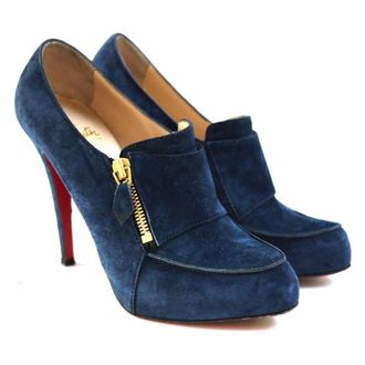 Christian Louboutin Blue Lapono Suede Leather Ankle Boots Size 37.5