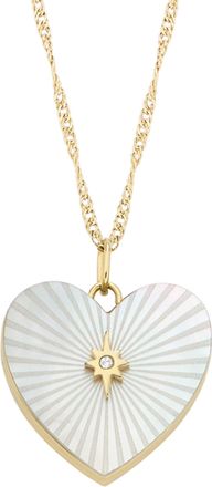 Fossil Womens Sutton Locket Collection White Mother-of-Pearl Chain Heart Necklace