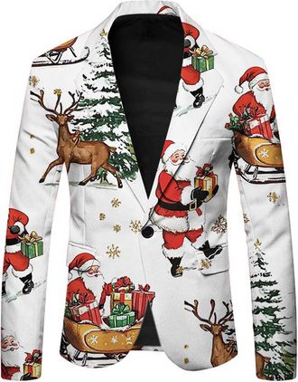 Generic Mens Christmas Blazer - Festive Holiday Light Up X-Mas Jacket Funny Christmas Costume Slim Fit Suit Jacket Party Lapel Blazer Jacket Men Christmas Fes