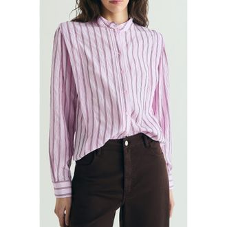 Scalpers Shoulder Pad Effect Striped Shirt in Pinkstripes at Nordstrom, Size X-Small Eu