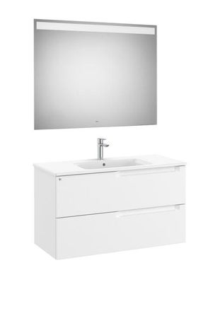 Roca Mueble Lavabo Centrado 1000mm Aleyda 2 Cajones + Espejo Blanco Mate
