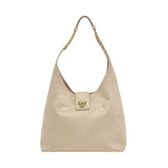 Elisabetta Franchi Suede Hobo Bag - female - Elisabetta Franchi - Shoulder Bags - Beige - ONE SIZE - Bags
