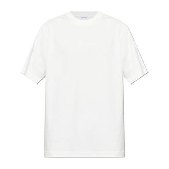 Burberry T-Shirts, male, White, Size: 2XL Check Cursive Logo Cotton T-shirt