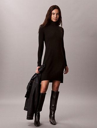 Calvin Klein Vestido De Lana Merino De Canal&eacute; Con Cuello Vuelto