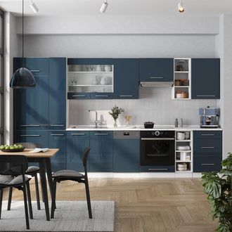 Vicco Cucina Componibile Fame-line, Blu Scuro Lucido/bianco, 355 Cm Senza Piano Di Lavoro