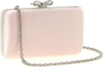 Self Portrait Jeweled Bow Satin Clutch - Pink