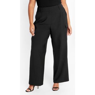 City Chic Karter Wide Leg Cargo Pants in Black at Nordstrom, Size Xl