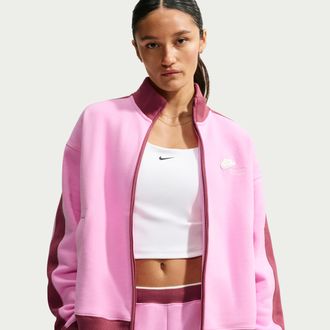 Nike Womens Studio Fleece Medium Weight Nike Womens Run Club Track Jacket in Pink | IO2300-621