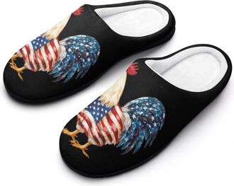 Generic Cute Rooster in U.S.A. Flag Pattern Mens House Slippers Memory Foam Washable Cotton Slip on Home Shoes