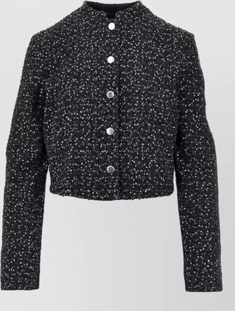 Emporio Armani boucl&eacute; sequin-embellished single-breasted coat