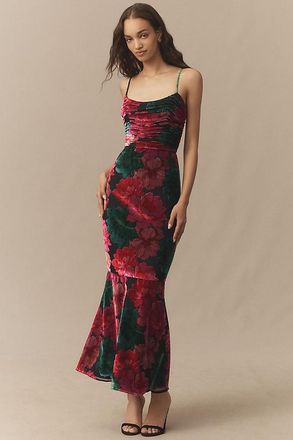 Hutch Tylia Ruched Floral Velvet Maxi Dress