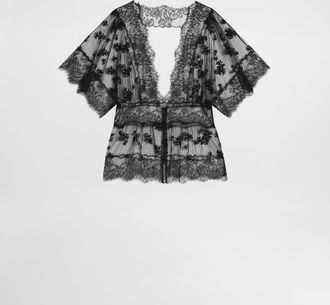 Dolce & Gabbana Tulle Top With Flower Embroidery - Woman Shirts And Tops Black 38