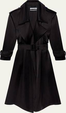 Another Tomorrow Soft Satin Belted Long Trench Coat