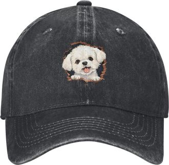Generic Peak Cap Bichon Frise Baby Dog Peeking Golf Cap Classic Sun Visor Hat Adjustable Dad Hat for Hiking Running Walking