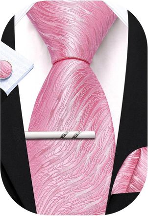 Barry.Wang Mens Ties Set Solid Color Silk 3.3 Tie Pocket Square Cufflinks Clip Set Business Wedding Party Necktie for Men
