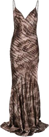 Elisabetta Franchi V-hals Jurk Maxi Print - Dames - Avondkleed - Veelkleurig - L - Kleedjes