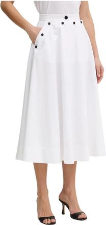 Karl Lagerfeld Button Midi Rok - Dames - Midirokken - Wit - 2XS - Katoen - Rokken
