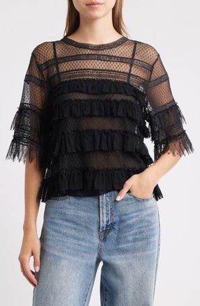 The Great. Winter Lace & Mesh Top in Black at Nordstrom, Size 0