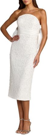 Mac Duggal Beaded Lace Strapless Bow Detail Fitted Midi Dress in Ivory at Nordstrom, Size 12
