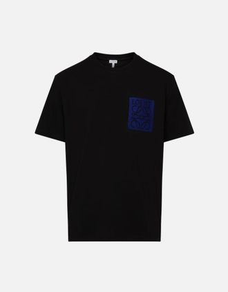 Loewe Mens Loewe Blue Anagram Fake Pocket T-Shirt in Black - Size: 40