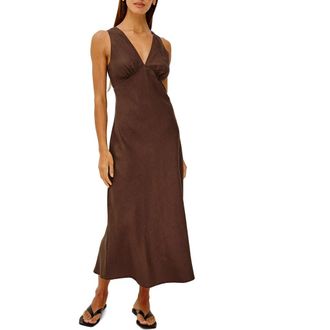 Rails Avianna Plunge Neck Linen Dress in Espresso at Nordstrom, Size Xx-Large