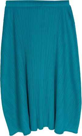 Issey Miyake Knee Length Pleated Skirt in Turquoise Polyester
