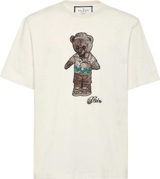 Philipp Plein Crystal Round Neck T-Shirt Teddy Bear - Heren - T-shirts - Beige - L - Katoen - Tops