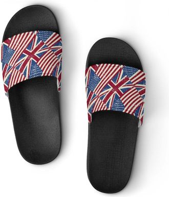 Generic Vintage U.S. And England Flags Shower Shoes Slipper for Women Men Beach Slippers Quick Drying Non Slip Open-Toe Sandals