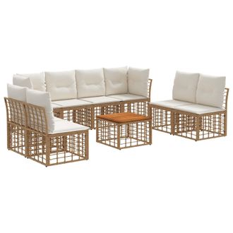 vidaXL Conjunto De Sof&aacute;s De Exterior 9 Pcs Natural Y Crema Poli&eacute;ster Vidaxl