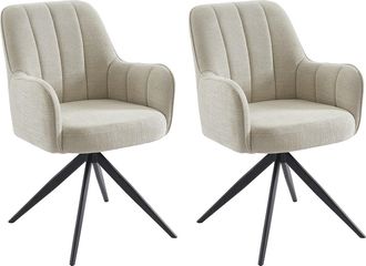 Vente-Unique Lote de 2 sillas giratorias con reposabrazos de tela y metal negro - Crema - LEJINA de Pascal Morabito