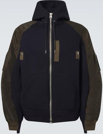 sacai Felpa con cappuccio in misto cotone e twill