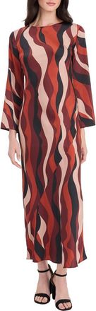 Maggy London Long Sleeve Maxi Dress in Latte/Chestnut at Nordstrom Rack, Size 12