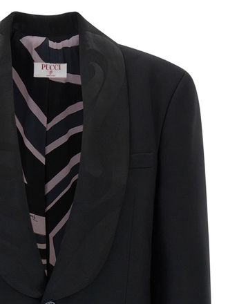 Emilio Pucci Virgin Wool with Labirinto Print Blazer - Black